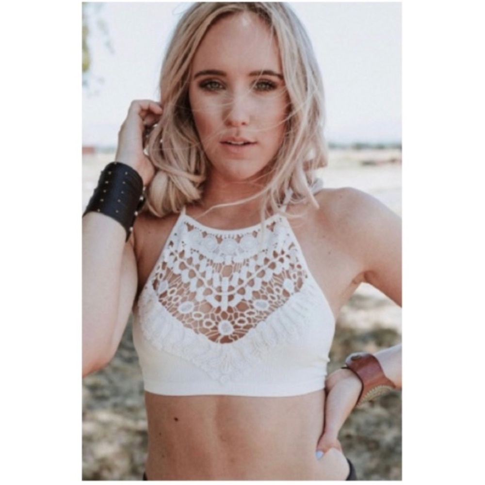 White Crochet High Neck Bralette Crop Top